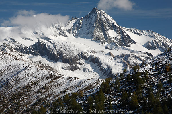 Grossglockner Alpengipfel Sdpanorama Foto mit Schnee vom Wanderweg in Osttirol