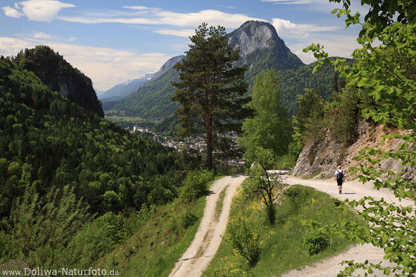 Bergweg Wanderer grne Alpenlandschaft Kufstein Sicht Gipfel Pendling ber Inntal