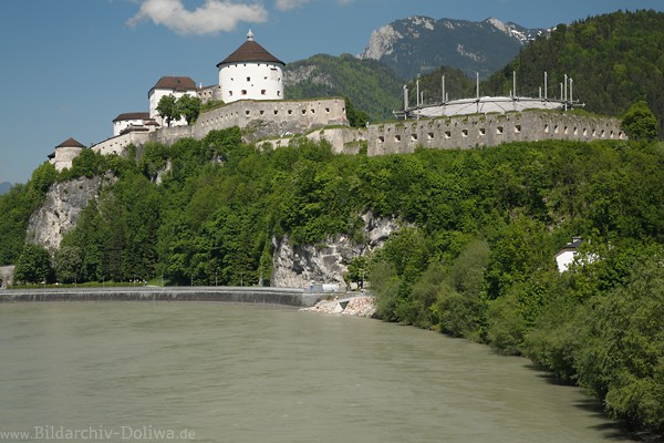 Innufer Burg-Kufstein Foto Festung Panorama ber Wasserfluss grne Alpen Bild