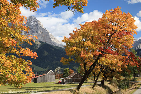 Lermoos Herbst Foto Alpen Bergdorf unter Zugspitzarena sterreich