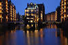Hamburg storage city water Castle night lights historic freeport architecture flood photo art panorama