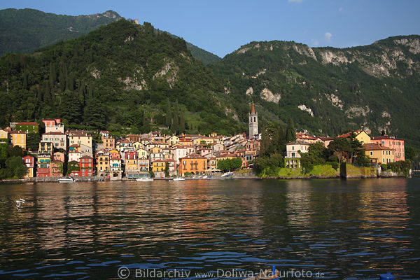 Varenna city mount-landscape at water coast skyline Alps-lake Como Italy