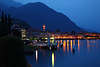 Menaggio night lights on Lake Como blue waterscape romantic city picture under mount
