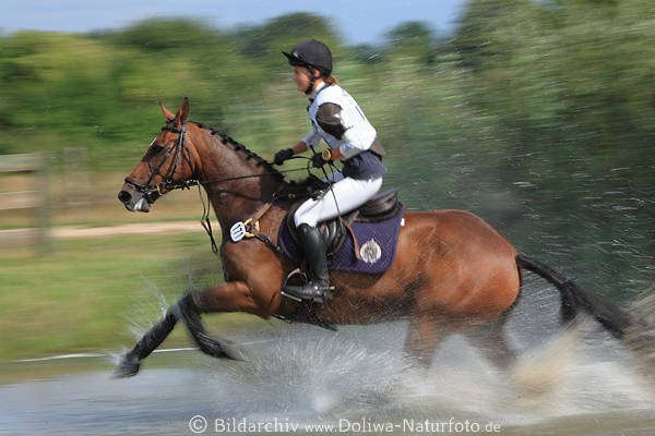 Cross-country photo-arts horse-rider dynamic movement fuzziness in water-squirts blurred & sharp action pictures