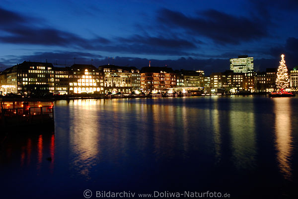 Lake Alster nightly twilight mood Hamburg-City lights in water