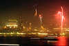 40035_New Year's day fireworks in Hamburg at Elba Landing-bridges lights boats, ship on waters about midnight